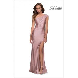 LA FEMME NEW Asymmetric One-Shoulder Ruched Gown in Mauve 29619 Size 4